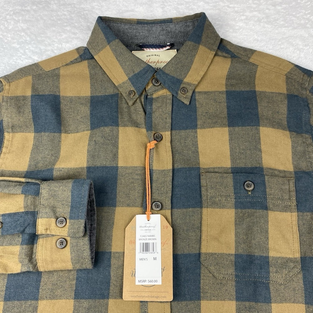 Weatherproof Vintage Shirt Men's Medium Blue/Tan Checks Soft Touch NWT!
